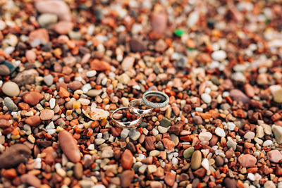 High angle view of pebbles on land