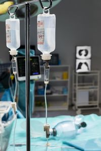 Close-up of iv drip in hospital