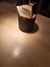 High angle view of table on hardwood floor