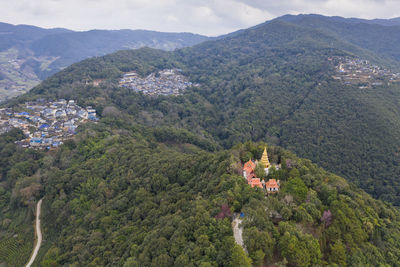 Aerial view of the remote nuogang dai village in lancang, yunnan - china