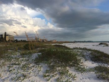 Scenic view of sea against sky during winter