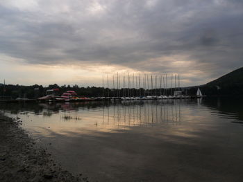 Scenic view of lake against sky during sunset