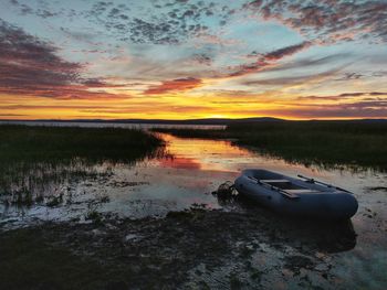 Scenic view of lake against sky during sunset