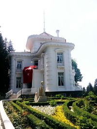 Low angle view of plants and building