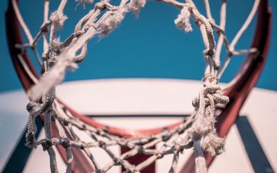 Low angle view of basketball hoop against clear sky