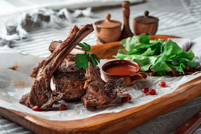 Close-up of food in plate on table