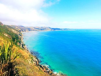 Scenic view of sea against cloudy sky