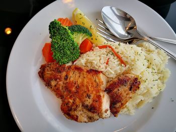 High angle view of meal served in plate