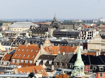 High angle view of townscape against clear sky