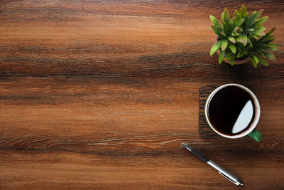 High angle view of coffee on table
