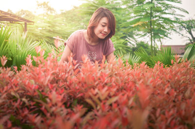 Young woman with flowers