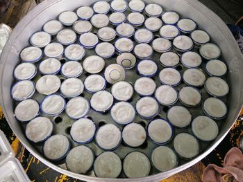 High angle view of bread in container