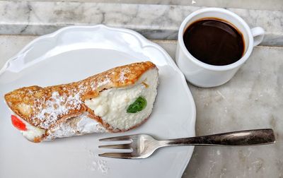 High angle view of breakfast on table