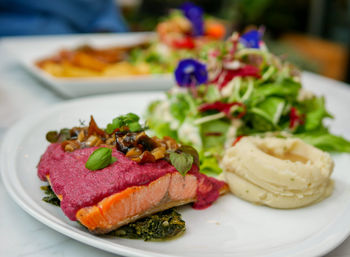 Close-up of food in plate on table