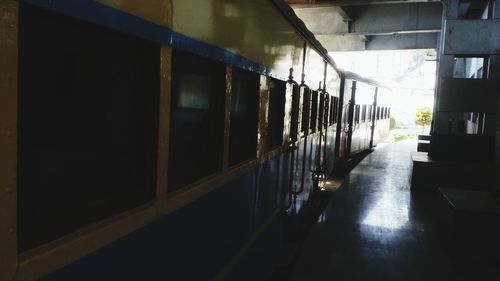 Empty railroad station platform in building