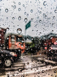 Full frame shot of wet glass window in rainy season