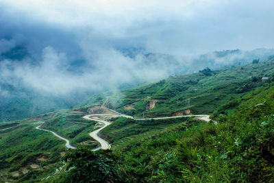 High angle view of mountains against sky