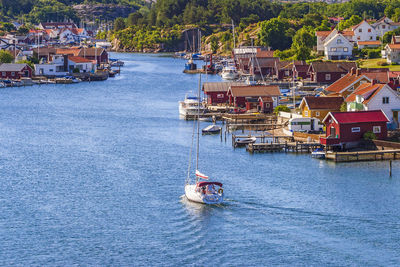 Sailing boat in hamburgsund an old fishing village on the swedish west coast of sweden