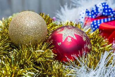 Close-up of christmas present on table