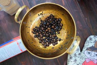 High angle view of coffee beans on table