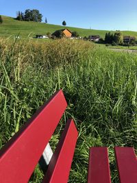 Scenic view of farm against sky