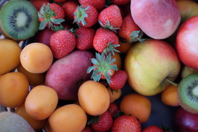 High angle view of fruits at market for sale