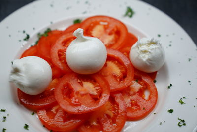 High angle view of breakfast served in plate