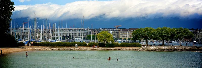 View of city against cloudy sky