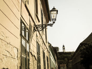 Low angle view of buildings against clear sky