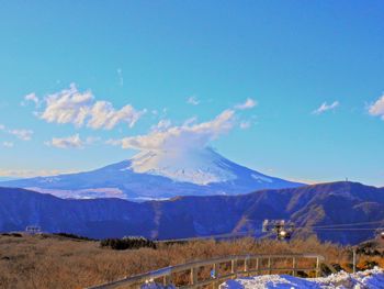 Scenic view of landscape against blue sky