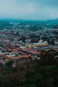 High angle view of townscape against sky