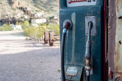 Close-up of gas station