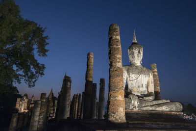 Low angle view of temple building against blue sky