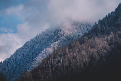 Scenic view of snow covered mountains against sky