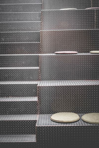 High angle view of shoes on tiled floor