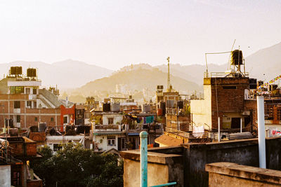 High angle view of buildings in city