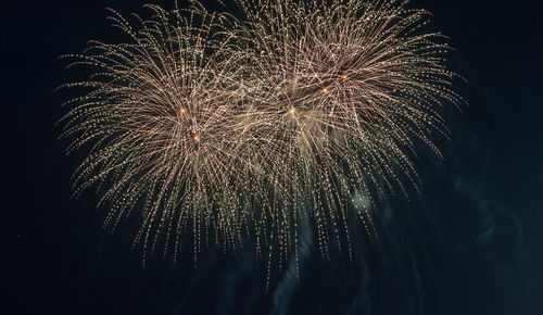 Low angle view of firework display at night