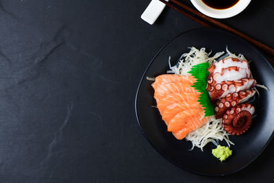 High angle view of sushi in plate on table