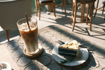 High angle view of breakfast on table