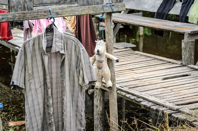 Clothes drying on old building