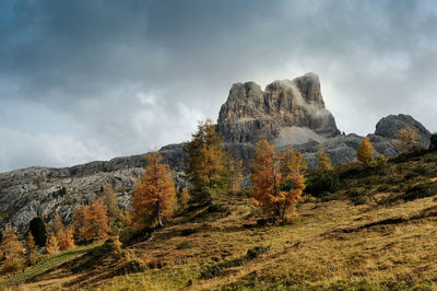Low angle view of rocks against sky