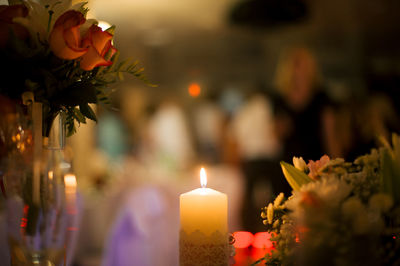 Close-up of illuminated christmas lights on table