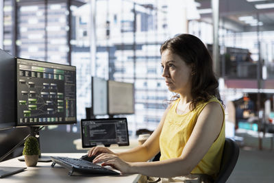 Young woman using laptop at office