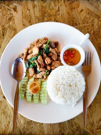 High angle view of breakfast served in plate