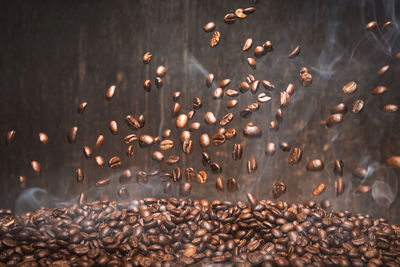 Close-up of coffee beans in water