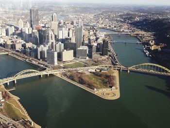 High angle view of suspension bridge