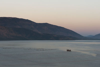 Scenic view of sea against clear sky during sunset