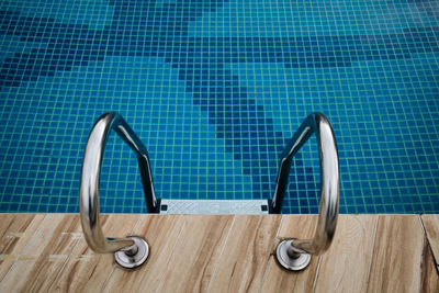 Selective focus of swimming handrails at the hotel