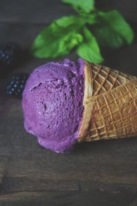 Close-up of ice cream on table