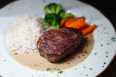 Close-up of meal served in plate